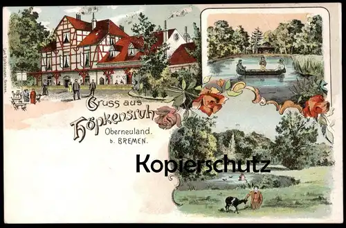 ALTE LITHO POSTKARTE GRUSS AUS HÖPKENSRUH OBERNEULAND BEI BREMEN Ziege Goat Chèvre postcard cpa AK Ansichtskarte