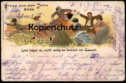 ALTE POSTKARTE GRUSS AUS DEM JAHRE 2000 ZUKUNFTSKARTE FRAU & MANN GEWALT ROLLE KLISCHEE VERLAG BRUNO BÜRGER & OTTILIE