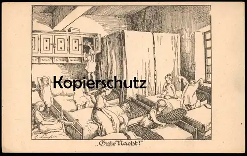 ALTE KÜNSTLER POSTKARTE GUTE NACHT KINDER SCHLAFSAAL ELISABETH LÖRCHER WELTKRIEG Kind good night Ansichtskarte postcard