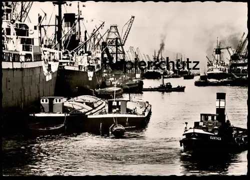 ÄLTERE POSTKARTE BREMEN ÜBERSEEHAFEN SCHLEPPER GÜNTHER KRÄNE Kran Hafen harbour port Frachschiff cargo ship postcard