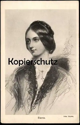 ALTE KÜNSTLER POSTKARTE SHAKESPEARE'S HELDINNEN BIANCA JOHN HAYTER Porträt Dame Frau Schmuck Kreuz AK cpa postcard