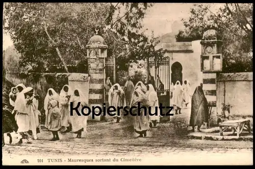 ALTE POSTKARTE TUNIS MAURESQUES SORTANT DU CIMETIÉRE Tracht Tunisia Tunisie Tunesien Friedhof cpa postcard Ansichtskarte