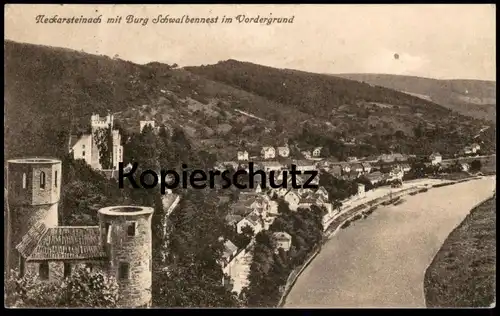 ÄLTERE POSTKARTE NECKARSTEINACH MIT BURG SCHWALBENNEST IM VORDERGRUND PANORAMA NECKAR Ansichtskarte AK cpa postcard