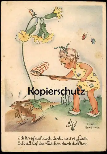 ALTE POSTKARTE MÄDCHEN JAGT HASE OSTERN KIND SIGN. ILSE NORDHAUS rabbit enfant child postcard cpa Ansichtskarte AK