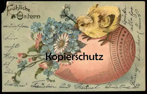 ALTE PRÄGE POSTKARTE FRÖHLICHE OSTERN KÜKEN EI easter paques chick poussin embossed gaufree Spieker Auswanderer postcard