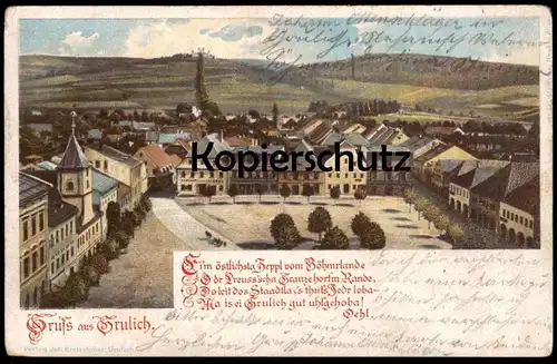 ALTE POSTKARTE GRUSS AUS GRULICH RINGPLATZ KRALIKY NORDBÖHMEN Böhmen ceska republika czech republic AK cpa postcard