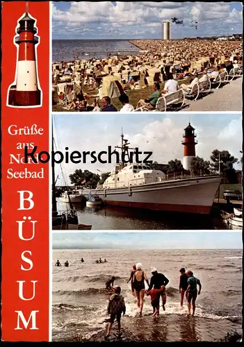 ÄLTERE POSTKARTE BÜSUM SCHIFF STRAND LEUCHTTURM WATTWANDERUNG ship boat bateau Ansichtskarte AK cpa postcard