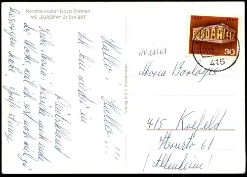 ÄLTERE POSTKARTE MS EUROPA KREUZFAHRTSCHIFF NORDDEUTSCHER LLOYD BREMEN Dampfer Schiff postcard cpa AK Ansichtskarte