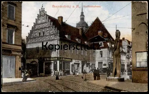 ALTE POSTKARTE BRANDENBURG HAVEL KURFÜRSTENHAUS GESCHÄFT J. NEUMANN CLARA LIEDTKE G. RIEDEL Ansichtskarte cpa postcard