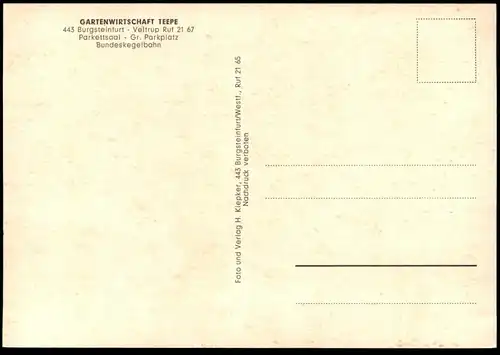 ALTE POSTKARTE BURGSTEINFURT VELTRUP GARTENWIRTSCHAFT TEEPE REKLAME ROLINCK BIER Pils Steinfurt postcard Ansichtskarte