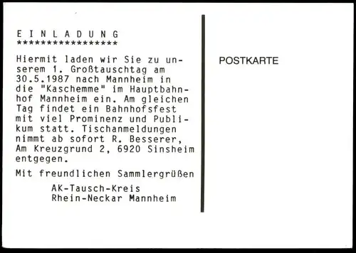 ÄLTERE POSTKARTE MANNHEIM ANSICHTSKARTENGROSSTAUSCHTAG ANSICHTSKARTENBÖRSE LUDWIGSHAFEN SINSHEIM AK cpa postcard