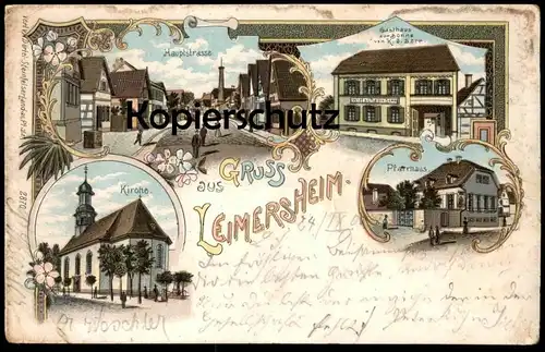 ALTE LITHO POSTKARTE GRUSS AUS LEIMERSHEIM GASTHAUS ZUR SONNE BESITZER K. J. SERR PFARRHAUS HAUPTSTRASSE AK postcard cpa