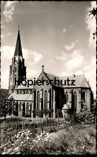 ÄLTERE POSTKARTE RHEINBROHL KATHOLISCHE KIRCHE Blumenbeet Blumen Beet Bad Hönningen Ansichtskarte postcard AK cpa