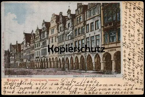 ALTE POSTKARTE MÜNSTER IN WESTFALEN SEIDENKARTE WEHRT PRINZIPALMARKT WESTSEITE Ansichtskarte cpa postcard AK