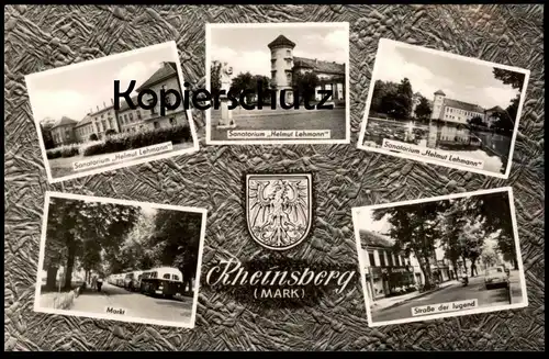 ÄLTERE POSTKARTE RHEINSBERG MARK BRANDENBURG SANATORIUM HELMUT LEHMANN STRASSE DER JUGEND MARKT BUS Ansichtskarte AK cpa