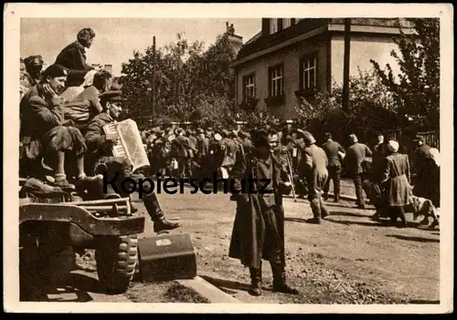 ALTE POSTKARTE KVETEN 1945 BEFREIUNG KRIEGSENDE END OF WAR MILITÄR CO BYLO SE UZ NEVRIDTI Ceska Repbulika postcard