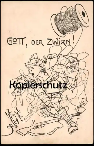 ALTE KÜNSTLER POSTKARTE GOTT DER ZWIRN FRONT WELTKRIEG SOLDAT NADEL FADEN RUDOLF KRISTEN AK Ansichtskarte postcard cpa