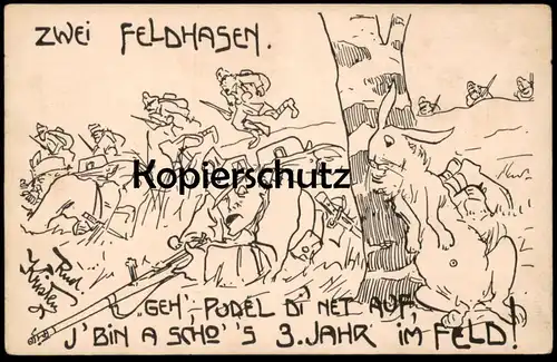 ALTE KÜNSTLER POSTKARTE ZWEI FELDHASEN FRONT WELTKRIEG SOLDAT HASE HASEN RUDOLF KRISTEN AK Ansichtskarte postcard cpa