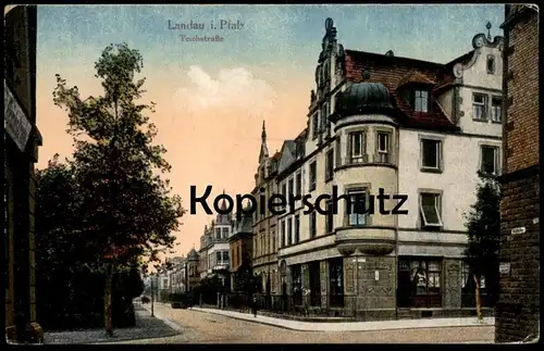 ALTE POSTKARTE LANDAU TEICHSTRASSE GESCHÄFT STEMPEL TRESOR ET POSTES 1922 AK Ansichtskarte cpa postcard