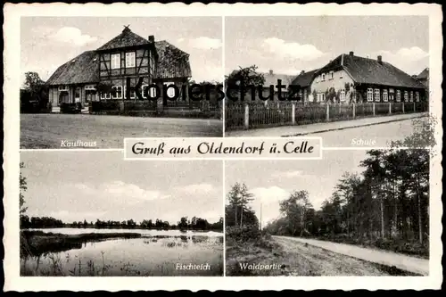 ALTE POSTKARTE OLDENDORF ÜBER CELLE KAUFHAUS SCHULE FISCHTEICH WALDPARTIE SÜDHEIDE Niedersachsen Ansichtskarte postcard