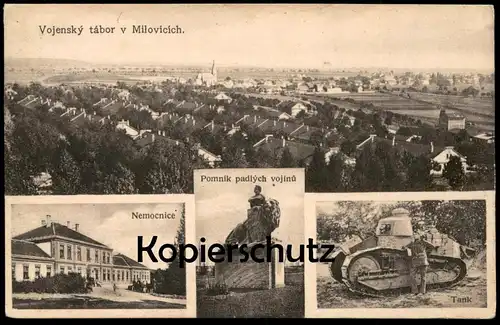 ALTE POSTKARTE MILOVICE VOJENSKY TABOR NEMOCNICE TANK POMNIK LAGER MILOWITZ PANZER czech republic Tschechische Republik