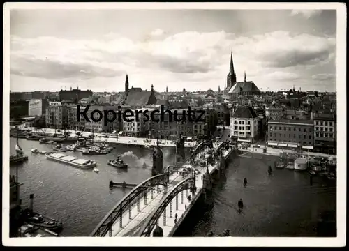 ALTE POSTKARTE STETTIN HANSABRÜCKE FRACHTSCHIFF NOTIZ GAUSPIEL GEGEN POMMERN 14.06.1936 Szczecin Poland polska postcard