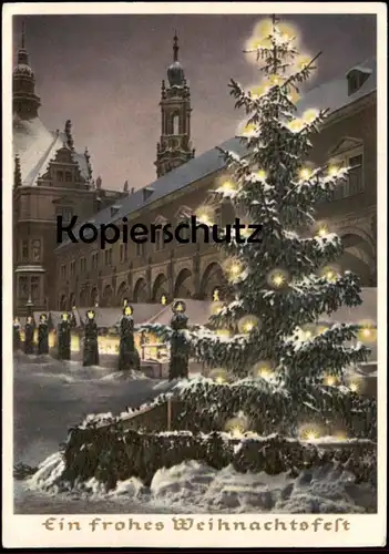 ALTE POSTKARTE EIN FROHES WEIHNACHTSFEST VERMUTLICH DRESDEN WEIHNACHTSMARKT DDR BRIEFMARKE Ansichtskarte AK postcard cpa