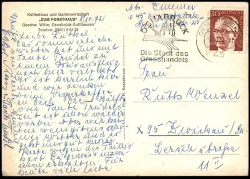 ÄLTERE POSTKARTE OSNABRÜCK SUTTHAUSEN KAFFEEHAUS UND GARTENWIRTSCHAFT ZUM FORSTHAUS WITTE DAB Ansichtskarte AK postcard