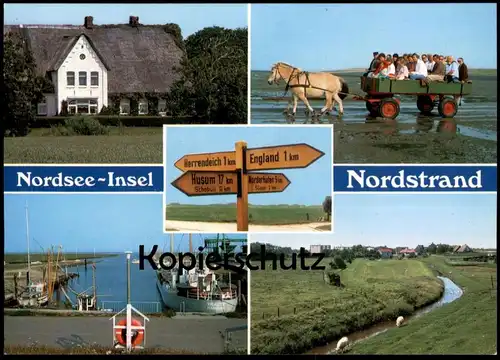 ÄLTERE POSTKARTE NORDSEE-INSEL NORDSTRAND SCHILDER ENGLAND HERRENDEICH HUSUM NORDERHAFEN SÜDEN SCHOBÜLL SCHIFF TRAUTE AK