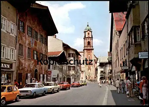 ÄLTERE POSTKARTE MITTENWALD OBERMARKT VW GOLF I OPEL FORD AUTO AUTOS SOUVENIR GESCHENKE LEDERHOSEN postcard AK cpa