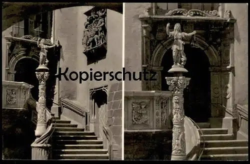 ALTE POSTKARTE GÖRLITZ RATHAUSTREPPE MIT VERKÜNDIGUNGSKANZEL JUSTITIASÄULE UND CORVINUSWAPPEN ZGORZELEC postcard AK