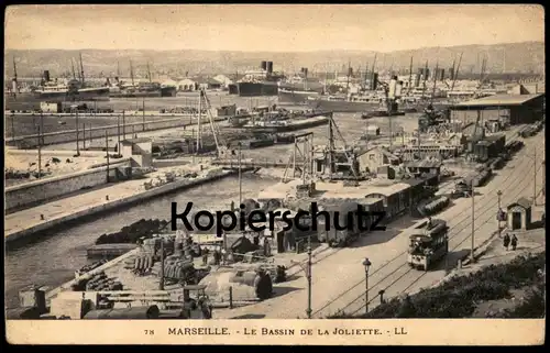 ALTE POSTKARTE MARSEILLE BASSIN QUAI DE LA JOLIETTE TRAM tramway Strassenbahn Zug train Dampfer Schiff postcard cpa AK