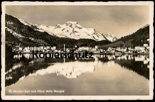 ALTE POSTKARTE ST. MORITZ BAD UND PIZZO DELLA MARGNA 1940 GRAUBÜNDEN SUISSE STEMPEL OBERKOMMANDO DER WEHRMACHT AK cpa