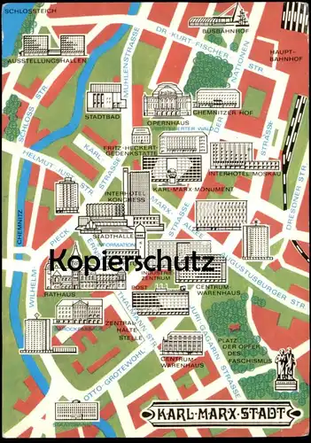 ÄLTERE POSTKARTE KARL-MARX-STADT STADTPLAN ENTWURF RICHTER KARL-MARX-STADT Landkarte map Ansichtskarte AK cpa postcard