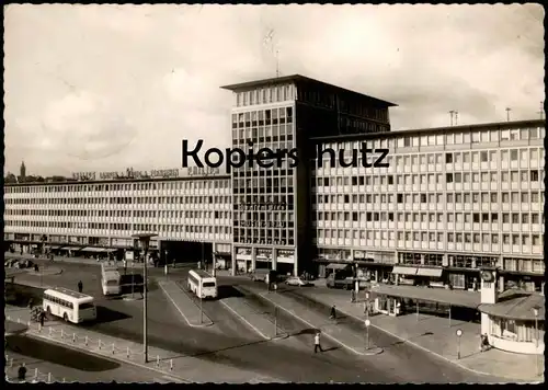 ÄLTERE POSTKARTE MÖNCHENGLADBACH BAHNHOF-VORPLATZ HAUS WESTLAND Hensen Bier Müser Bräu Bus Busse station gare AK cpa