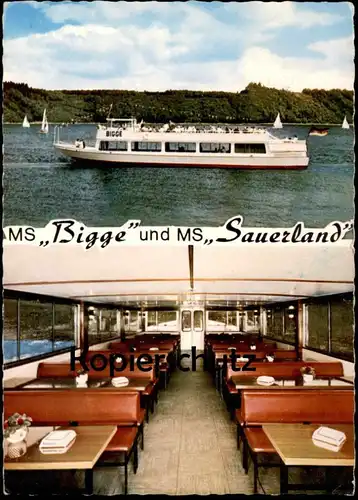 ÄLTERE POSTKARTE MOTORSCHIFF MS BIGGE UND MS SAUERLAND BIGGESEE SONDERN Schiff ship bateau Ansichtskarte AK cpa postcard