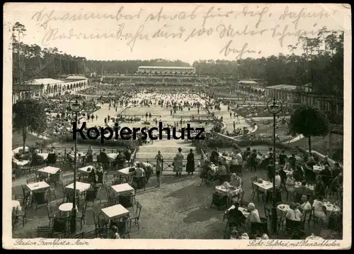 ALTE POSTKARTE FRANKFURT AM MAIN STADION LICHT LUFTBAD MIT PLANTSCHBECKEN FREIBAD stade stadium Ansichtskarte postcard