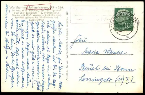 ALTE POSTKARTE WALDKURHAUS JOHANNISKREUZ TRIPPSTADT POST ÜBER LAMBRECHT RECKTECKSTEMPEL Ansichtskarte AK cpa postcard