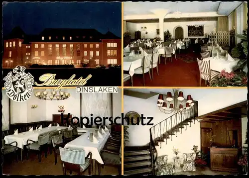 ÄLTERE POSTKARTE BURGHOTEL DINSLAKEN JULIUS DÖLKEN ALTHOFFSTRASSE Hotel Familienwappen Wappen Ansichtskarte cpa postcard