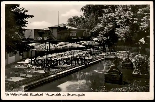 ALTE POSTKARTE DÜSSELDORF DIE WOLFSSCHLUCHT RESTAURANT WASSERSPIELE IM TERRASSENGARTEN GRAFENBERGER WALD AK cpa postcard