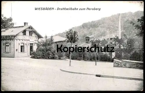 ALTE POSTKARTE WIESBADEN DRAHTSEILBAHN ZUM NEROBERG Seilbahn Zug train Ansichtskarte cpa postcard AK