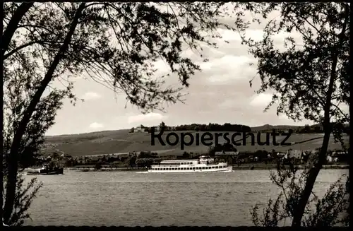 ÄLTERE POSTKARTE INGELHEIM AM RHEIN BLICK VOM INGELHEIMER STRANDBAD AUF SCHLOSS JOHANNISBERG Ansichtskarte cpa postcard