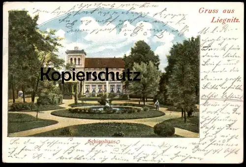 ALTE POSTKARTE GRUSS AUS LIEGNITZ SCHLESIEN SCHIESSHAUS 1903 PARK parc Legnica postcard cpa AK Ansichtskarte