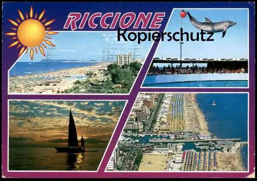 ÄLTERE POSTKARTE RICCIONE PANORAMA SONNENUNTERGANG DELPHIN-SHOW Delfin Dolphin Dauphin cpa postcard Ansichtskarte AK