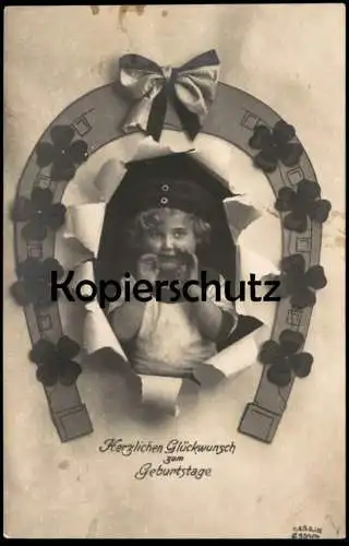 ALTE POSTKARTE KIND MÄDCHEN HERZLICHEN GLÜCKWUNSCH ZUM GEBURTSTAGE HUFEISEN MÜTZE child girl Ansichtskarte postcard cpa