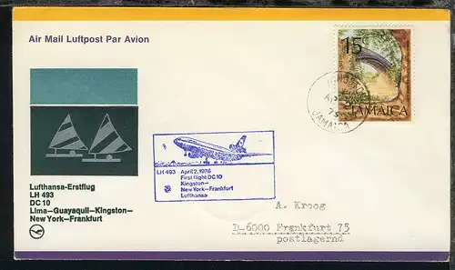 Lufthansa Erstflugbrief Kingston-Frankfurt 2.4.1976