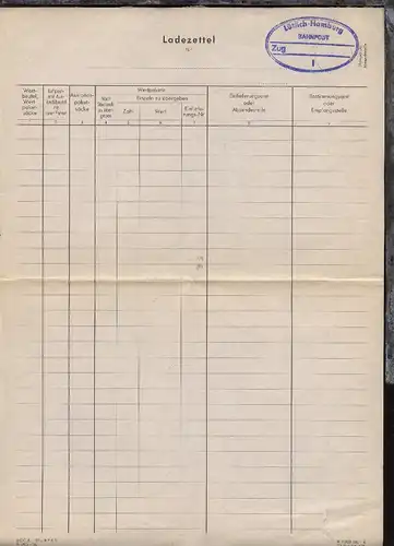 Lüttich-Hamburg I Zug blanko auf Ladezettel