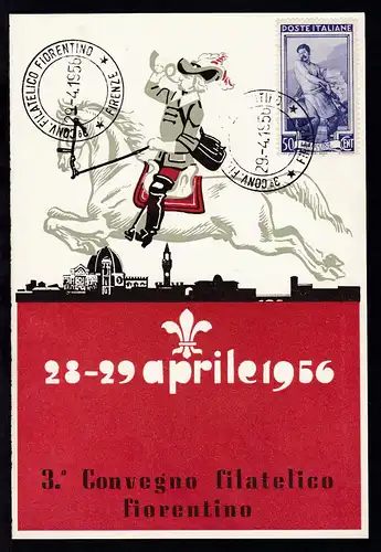 Sonderstempel 3. CONV. FILATELICO FIORENTINO FIRENZE 29.4.1956 auf 