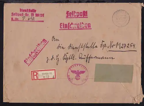 OSt. Stettin 20.5.42 + L3 + Briefstempel Dienststelle Feldpostnummer M 39131