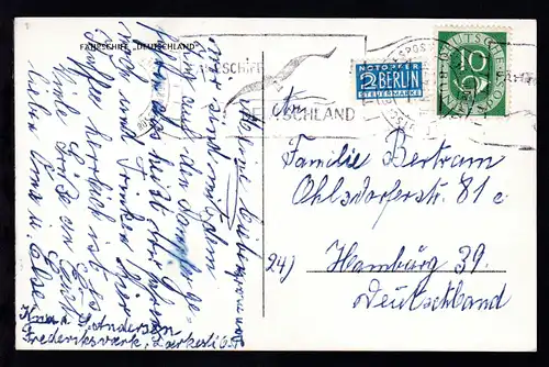 DEUTSCHE SCHIFFSPOST GROSSENBRODE-GEDSER 10.6.54 FÄHRSCHIFF DEUTSCHLAND 